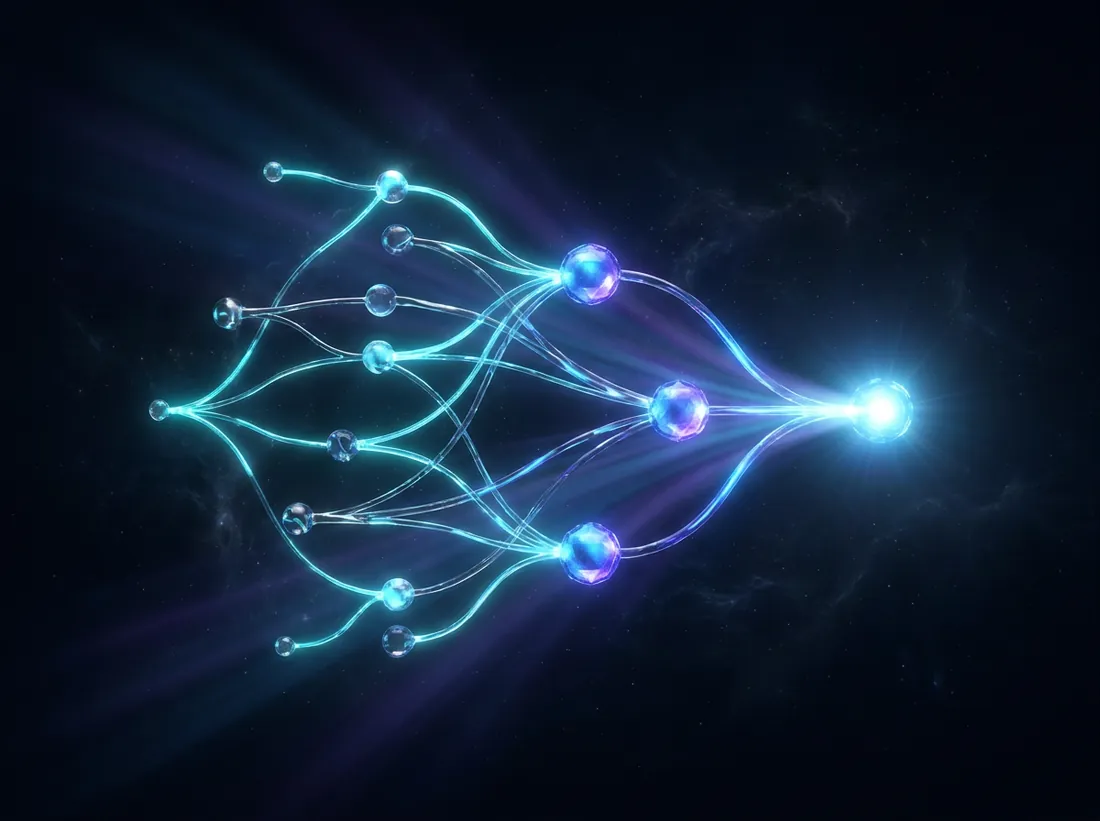 Illustration of a strategic AI roadmap forming from points of light